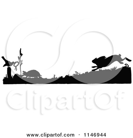 Clipart of a Retro Vintage Silhouetted Racing Tortoise and Hare - Royalty Free Vector Illustration by Prawny Vintage