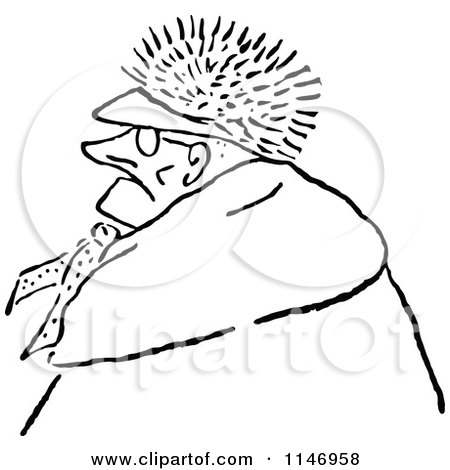 Clipart of a Retro Vintage Black and White Old Man Wearing a Fur Hat - Royalty Free Vector Illustration by Prawny Vintage
