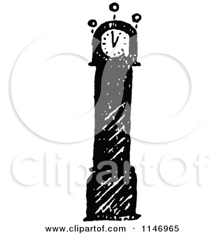 Clipart of a Retro Vintage Black and White Grandfather Clock - Royalty Free Vector Illustration by Prawny Vintage
