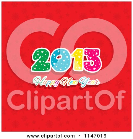 Clipart of a Colorful 2013 Happy New Year Greeting over Red Snowflakes - Royalty Free Vector Illustration by KJ Pargeter