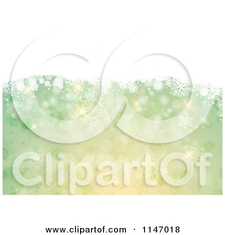 Clipart of a Green Bokeh Light and Christmas Snowflake Background with White Grunge - Royalty Free Vector Illustration by KJ Pargeter