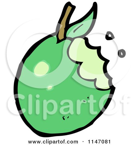 Cartoon of a Bitten Green Apple - Royalty Free Vector Clipart by lineartestpilot