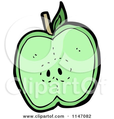 Cartoon of a Halved Green Apple - Royalty Free Vector Clipart by lineartestpilot