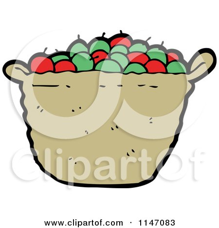 Cartoon of a Basket of Apples - Royalty Free Vector Clipart by lineartestpilot