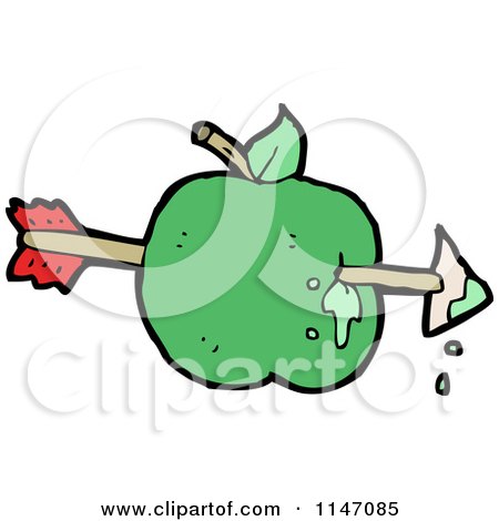 Cartoon of a Green Apple with an Arrow - Royalty Free Vector Clipart by lineartestpilot
