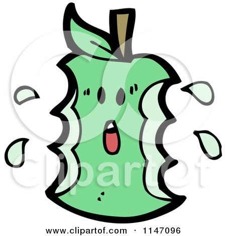 Cartoon of a Scared Green Apple Core Mascot - Royalty Free Vector Clipart by lineartestpilot