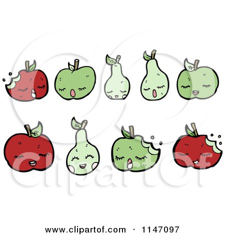 Cartoon of Pear and Apple Mascots - Royalty Free Vector Clipart by lineartestpilot