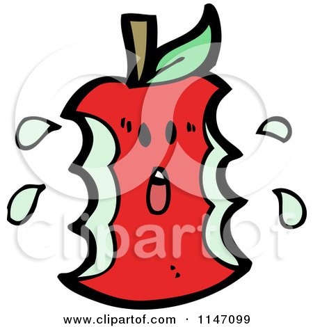 Cartoon of a Scared Red Apple Core Mascot - Royalty Free Vector Clipart by lineartestpilot