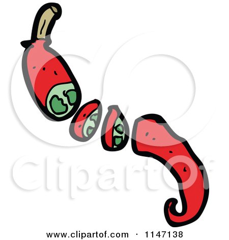 Cartoon of a Spicy Hot Sliced Red Chili Pepper - Royalty Free Vector Clipart by lineartestpilot