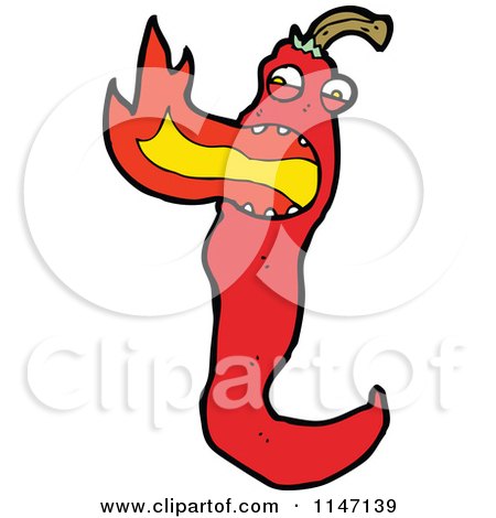 Cartoon of a Flaming Red Chili Pepper Mascot - Royalty Free Vector Clipart by lineartestpilot