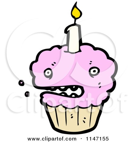 Cartoon of a Birthday Cupcake Mascot - Royalty Free Vector Clipart by lineartestpilot