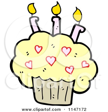 Cartoon of a Birthday Cupcake - Royalty Free Vector Clipart by lineartestpilot