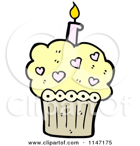 Cartoon of a Birthday Cupcake - Royalty Free Vector Clipart by lineartestpilot