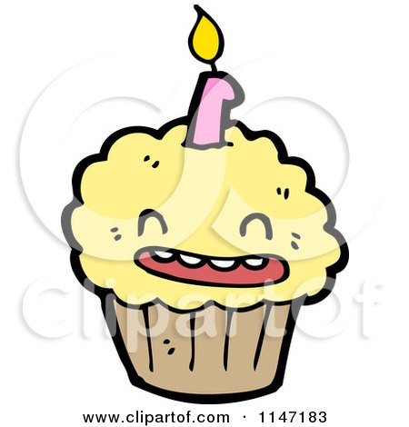 Cartoon of a Birthday Cupcake Mascot - Royalty Free Vector Clipart by lineartestpilot