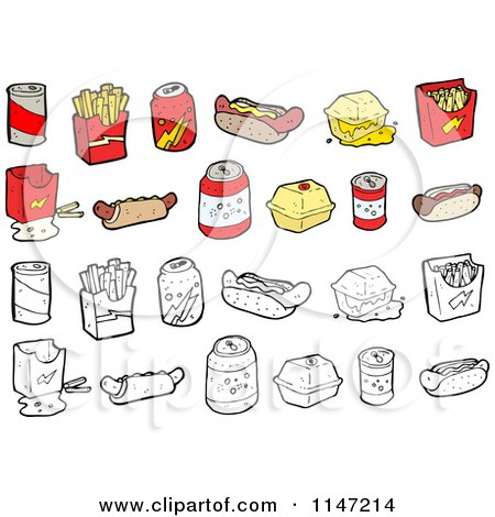 Cartoon of Fast Foods - Royalty Free Vector Clipart by lineartestpilot