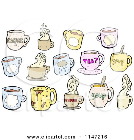 Cartoon of Coffee Soup and Tea - Royalty Free Vector Clipart by lineartestpilot