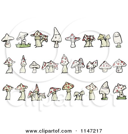Cartoon of Mushrooms - Royalty Free Vector Clipart by lineartestpilot