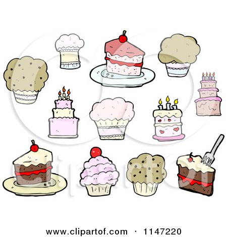 Cartoon of Cakes and Cupcakes - Royalty Free Vector Clipart by lineartestpilot