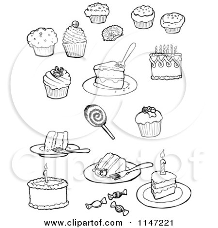 Cartoon of Black and White Cakes - Royalty Free Vector Clipart by lineartestpilot