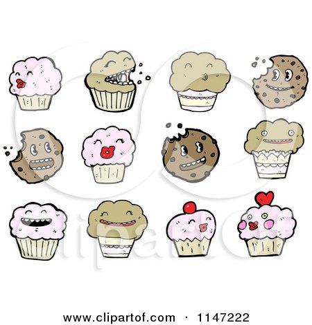 Cartoon of Cookies and Cupcakes - Royalty Free Vector Clipart by lineartestpilot