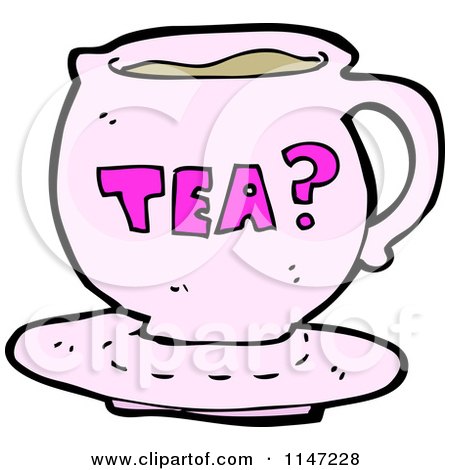 Cartoon of a Pink Tea Cup - Royalty Free Vector Clipart by lineartestpilot