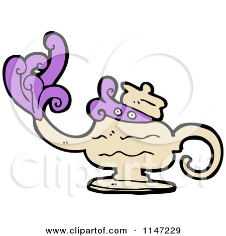 Cartoon of a Tea Pot with Purple Smoke - Royalty Free Vector Clipart by lineartestpilot
