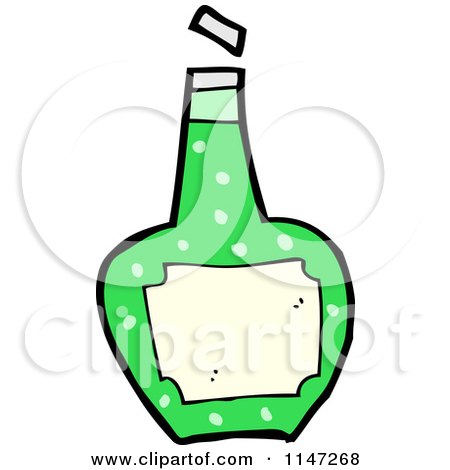 Cartoon of a Green Wine Bottle - Royalty Free Vector Clipart by lineartestpilot