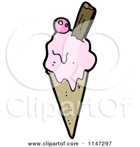 Cartoon of a Waffle Ice Cream Cone - Royalty Free Vector Clipart by lineartestpilot