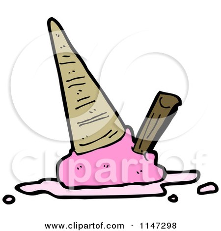 Cartoon of a Dropped Waffle Ice Cream Cone - Royalty Free Vector Clipart by lineartestpilot