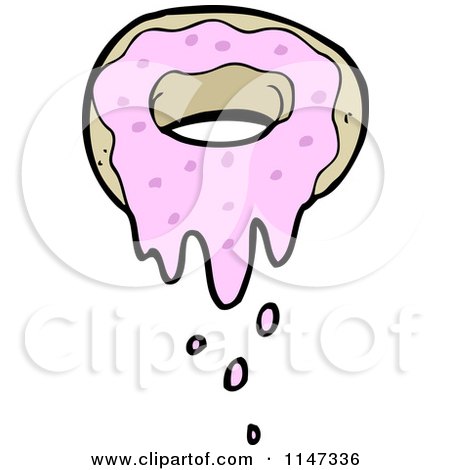 Cartoon of a Donut with Pink Frosting - Royalty Free Vector Clipart by lineartestpilot