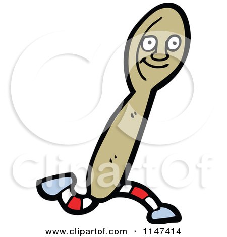 Cartoon of a Running Spoon Mascot - Royalty Free Vector Clipart by lineartestpilot