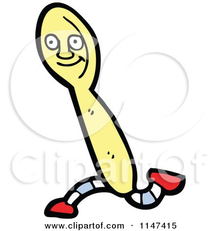 Cartoon of a Running Spoon Mascot - Royalty Free Vector Clipart by lineartestpilot
