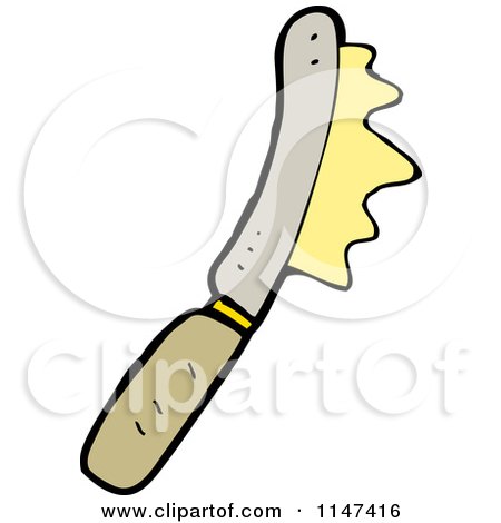 Cartoon of a Knife Spreading Butter - Royalty Free Vector Clipart by lineartestpilot