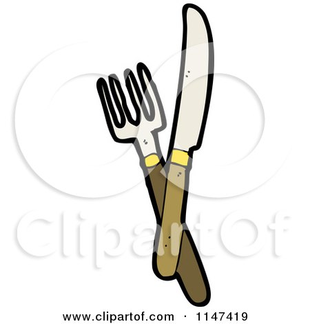 Cartoon of a Fork and Butterknife - Royalty Free Vector Clipart by lineartestpilot