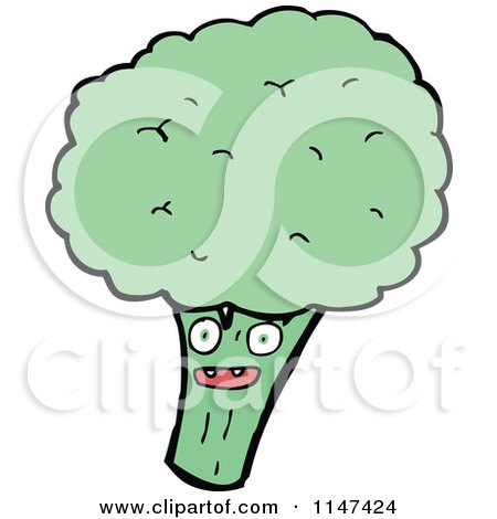 Cartoon of a Head of Broccoli Mascot - Royalty Free Vector Clipart by lineartestpilot