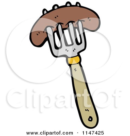 Cartoon of a Sausage on a Fork - Royalty Free Vector Clipart by lineartestpilot