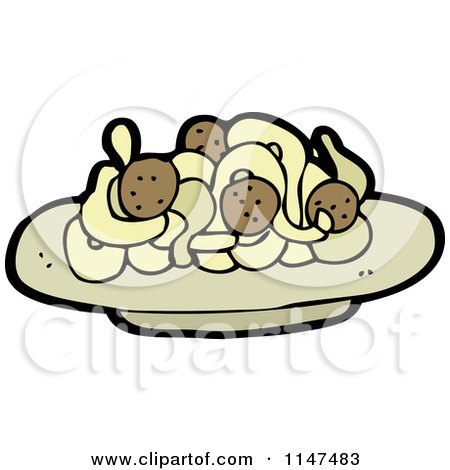 Cartoon of a Plate of Spaghetti and Meatballs - Royalty Free Vector Clipart by lineartestpilot