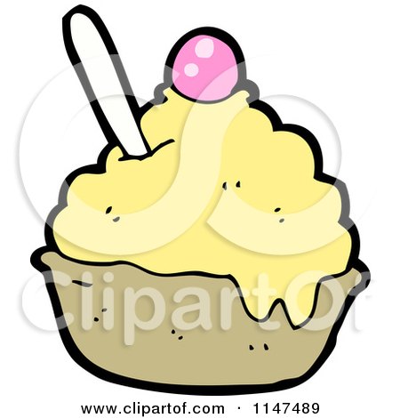 Cartoon of a Bowl of Ice Cream with a Cherry - Royalty Free Vector Clipart by lineartestpilot