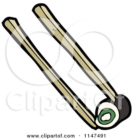 Cartoon of Chopsticks and Sushi - Royalty Free Vector Clipart by lineartestpilot