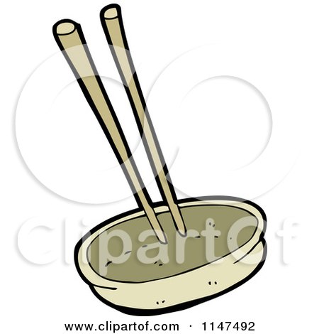 Cartoon of a Bowl and Chopsticks - Royalty Free Vector Clipart by lineartestpilot