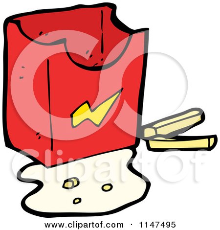 Cartoon of a French Fry Container and Spill - Royalty Free Vector Clipart by lineartestpilot