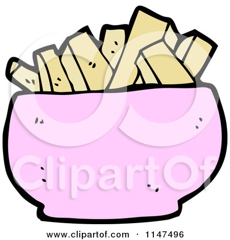 Cartoon of a Bowl of French Fries - Royalty Free Vector Clipart by lineartestpilot