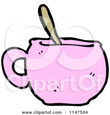 Cartoon of a Pink Bowl of Soup - Royalty Free Vector Clipart by lineartestpilot