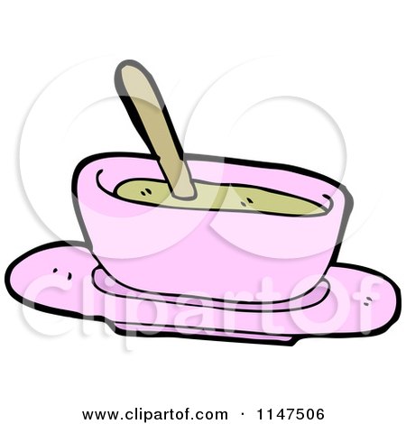 Cartoon of a Pink Bowl of Soup - Royalty Free Vector Clipart by lineartestpilot