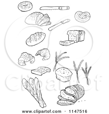 Cartoon of Black and White Breads - Royalty Free Vector Clipart by lineartestpilot