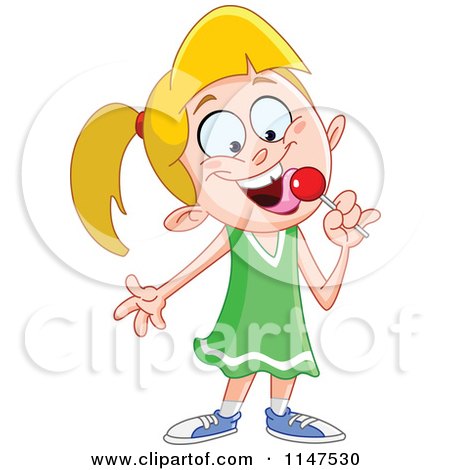 Cartoon of a Happy Blond Girl with a Lolli Pop - Royalty Free Vector Clipart by yayayoyo