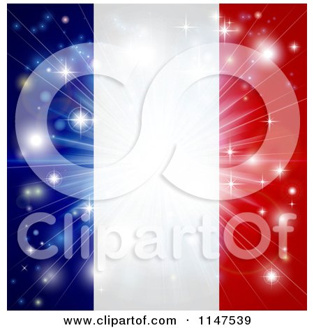 Clipart of a Bright Burst of Light over a French Flag - Royalty Free Vector Illustration by AtStockIllustration
