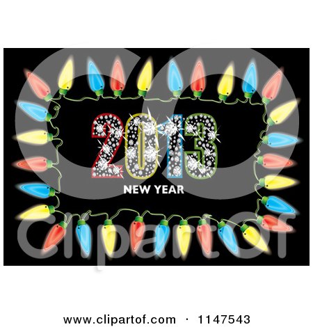 Clipart of Colorful Christmas Lights Around Colorful Diamond 2013 New Year Text - Royalty Free Vector Clipart by michaeltravers
