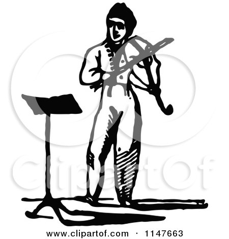 Clipart of a Retro Vintage Black and White Man Playing a Violin - Royalty Free Vector Illustration by Prawny Vintage