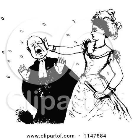 Clipart of a Retro Vintage Black and White Woman Slapping a Man - Royalty Free Vector Illustration by Prawny Vintage